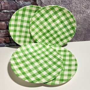 Melamine Green White Gingham Check Picnic Style 11" Dinner Plates Set 4 NICE!